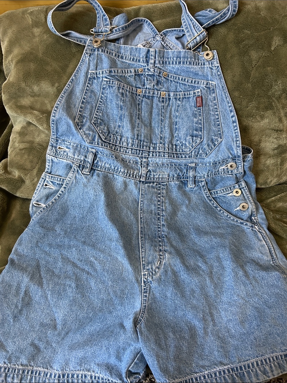 Y2K- Light Blue Denim Short Overalls - Unbrande